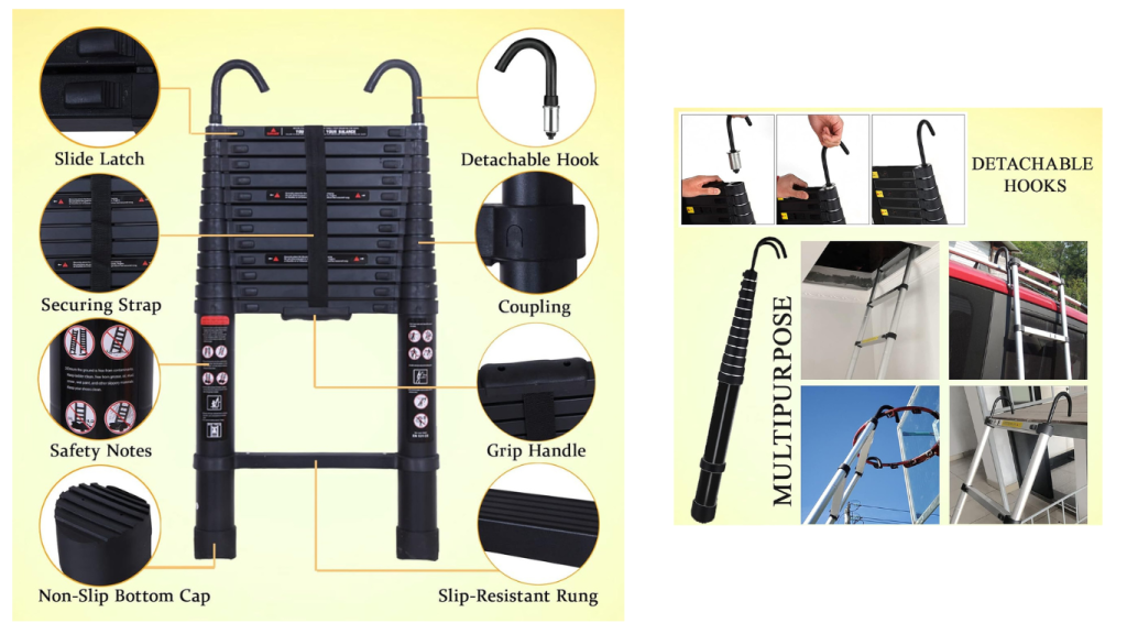 DICN Black Telescoping Ladder 12.5FT_Image