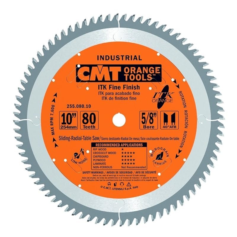 CMT 255.080.10 ITK 10-Inch 80-Tooth Fine Finish Saw Blade, 40° ATB Gri
