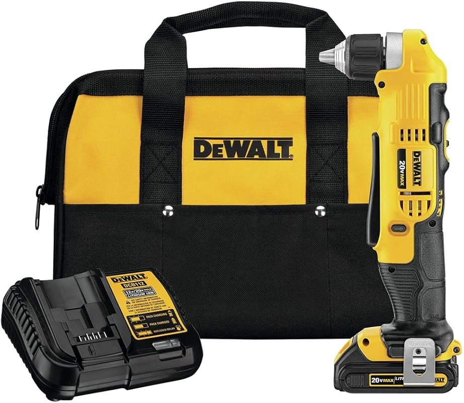 DEWALT DCD740C1 20V MAX Right Angle Drill Kit with Battery, Charger, a