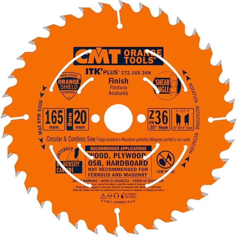 CMT ORANGE TOOLS 272.165.36H ITK Plus 165mm Finish Track Saw Blade, 36