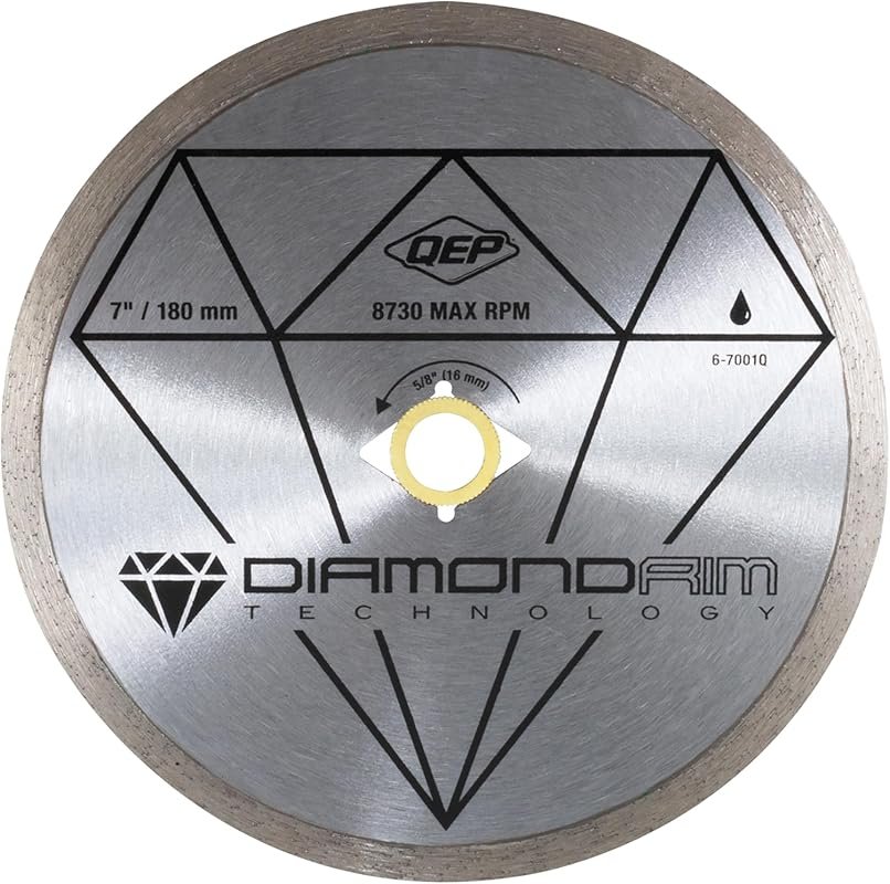 QEP 7" Continuous Rim Diamond Blade, Wet Cutting Ceramic Tile with Smo