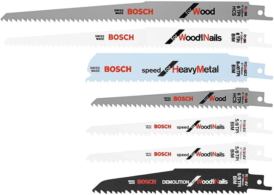 Bosch RAP7PK 7-Piece Reciprocating Saw Blade Set with Storage Case for