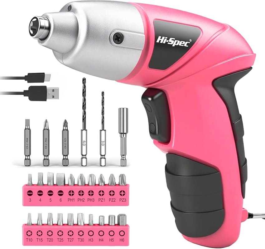 Hi-Spec Rechargeable 3.6V Cordless Screwdriver with 26 Bits, Mini Dril