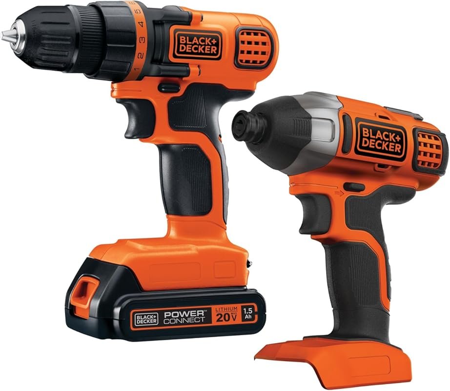 BLACK+DECKER 20V MAX Cordless Drill and Impact Driver Combo Kit with B