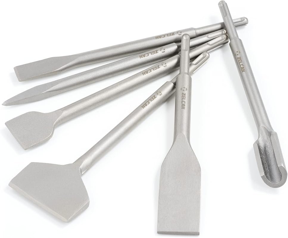 ZELCAN Chisel Set with SDS Plus Shanks, 6pc Masonry Concrete Drill Bit