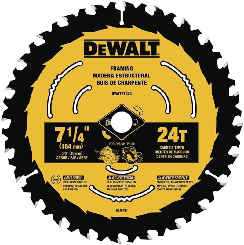 DEWALT 7-1/4" 24T circular saw blades, wood cutting, durable construct