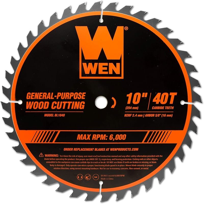 WEN BL1040 10-Inch 40-Tooth Carbide-Tipped Woodworking Saw Blade for M