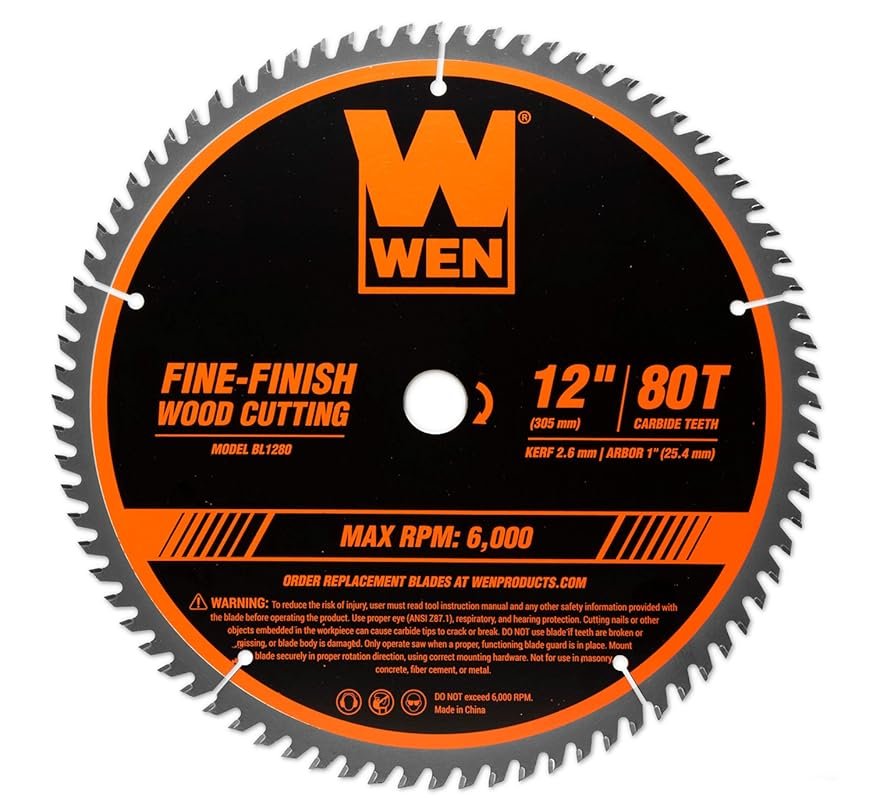 WEN BL1280 12-Inch 80-Tooth Fine-Finish Carbide Saw Blade for Miter Sa