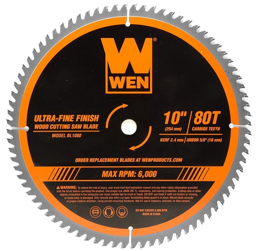 WEN BL1080 10-Inch 80-Tooth Carbide Ultra-Fine Finish Saw Blade for Mi