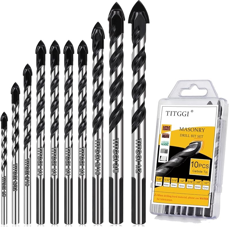 TITGGI 10-Piece Professional Masonry Drill Bit Set with Industrial Str