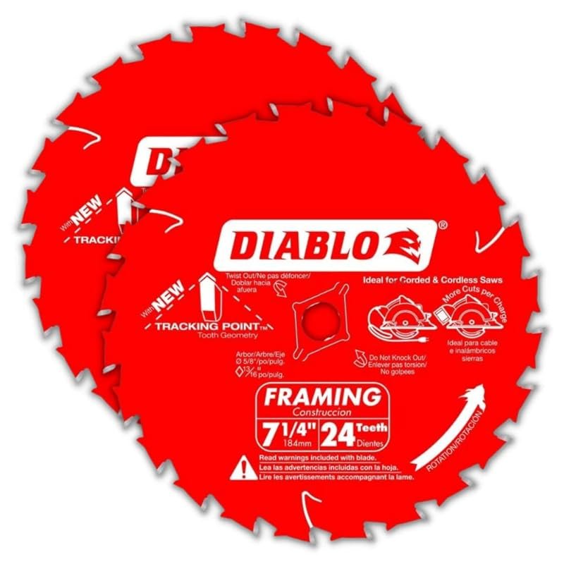 Diablo 7-1/4" 24T tracking point circular saw blades, smooth low-vibra