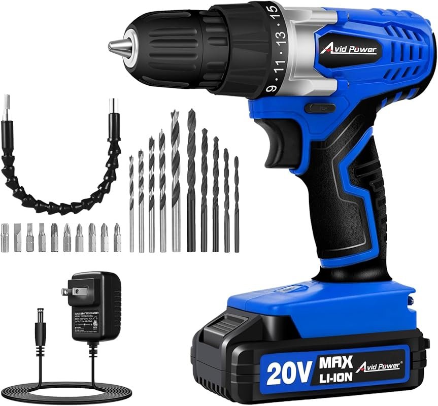 AVID POWER 20V MAX Cordless Drill Set with Battery, Charger, Keyless C