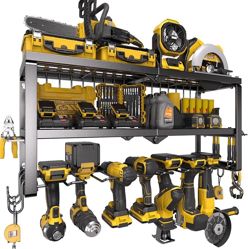 Heavy Duty Metal Tool Organizer Wall Mount with Drill and Screwdriver 