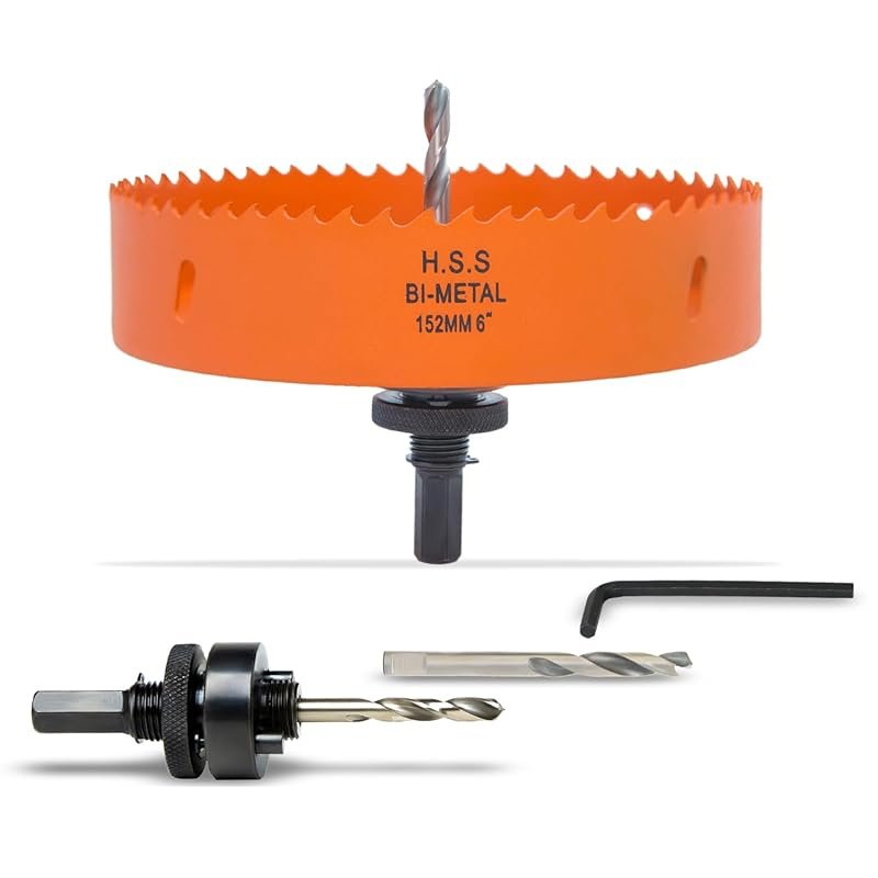 6-inch bi-metal hole saw with arbor, 152mm cutter for metal, wood, pla