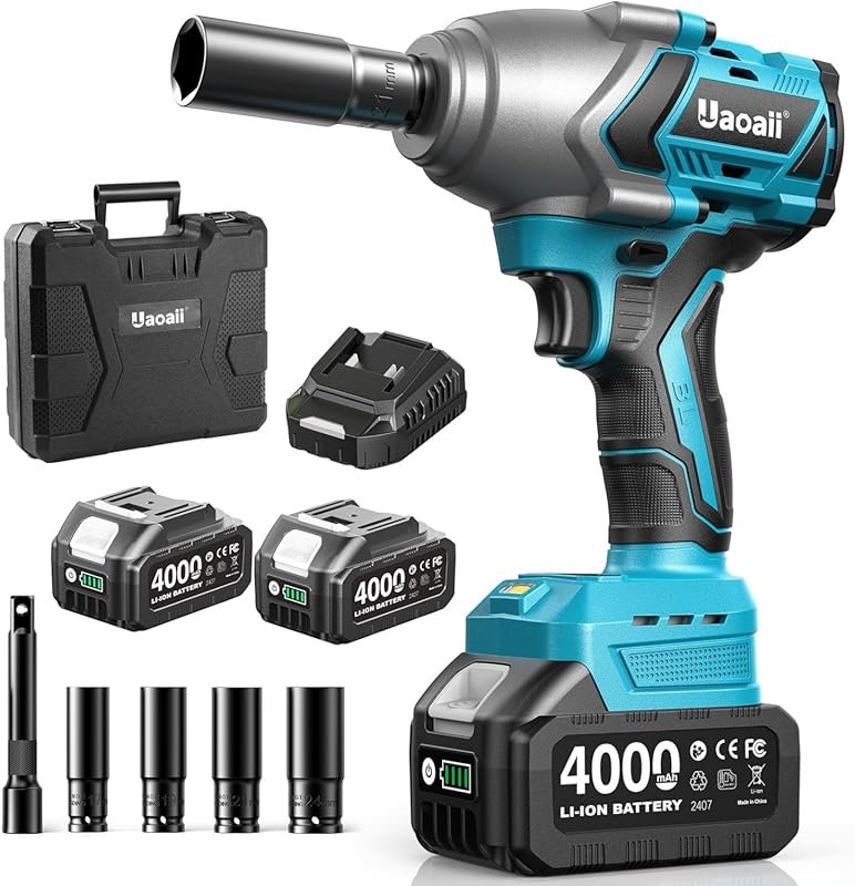 1/2 Impact Wrench 1200N.m, 2x 21V Batteries, Fast Charger, 4 Sockets,
