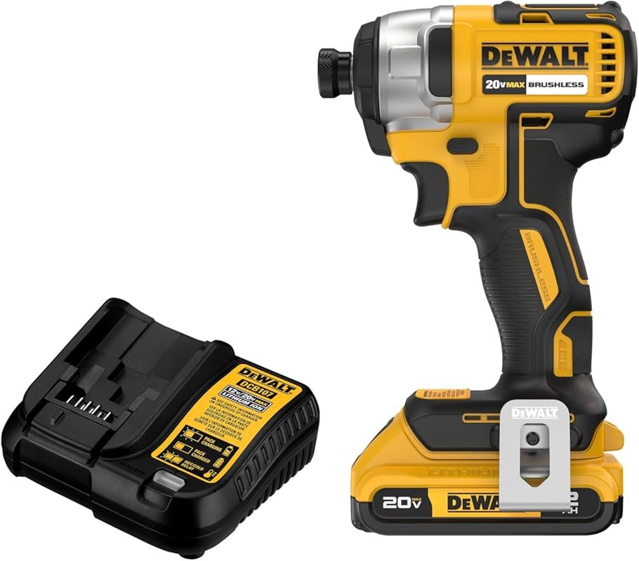 DEWALT 20V MAX Impact Driver with 1/4 Inch Chuck, Battery and Charger 