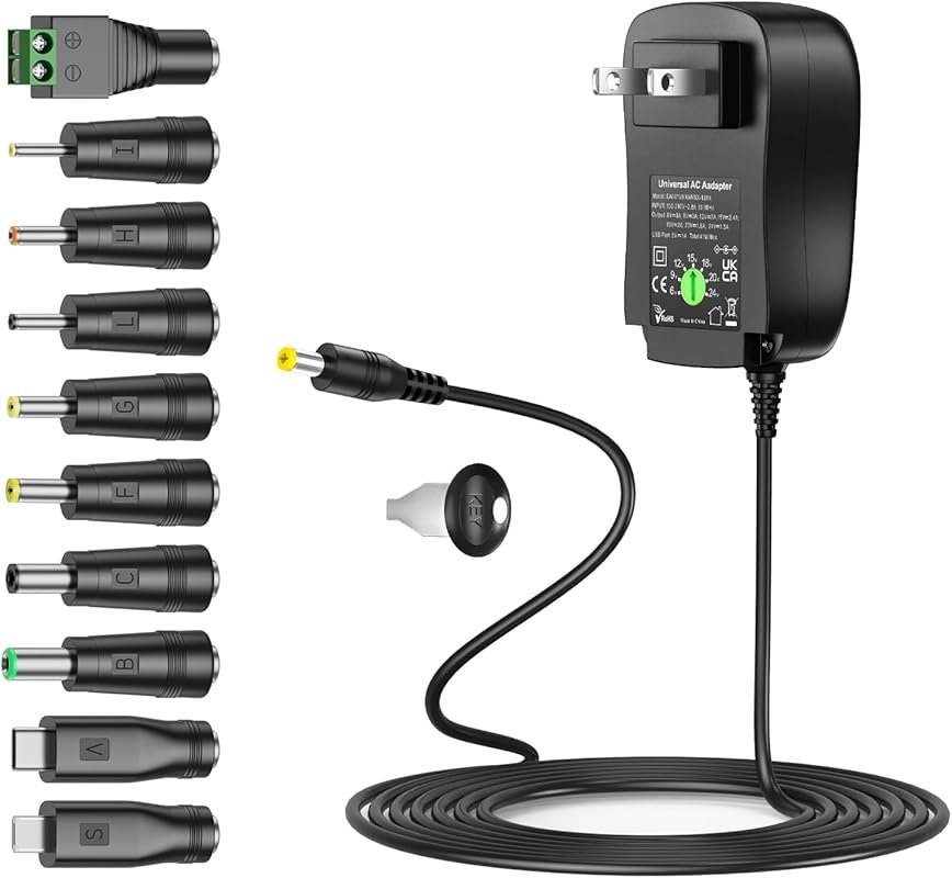 41W Universal AC Adapter with USB Port and 10 Selectable Round Tips fo