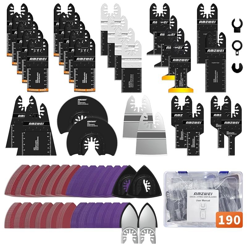 190PCS titanium metal and wood oscillating tool blades with sandpaper,
