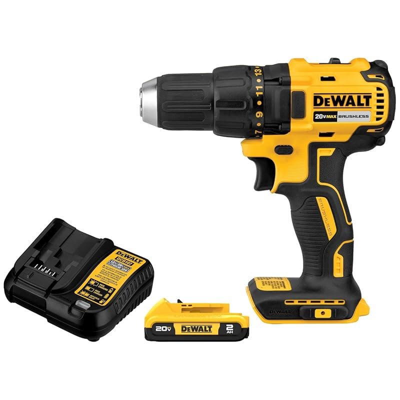 DEWALT 20V MAX Brushless Cordless Drill with Charger, 2.0 Ah Battery,