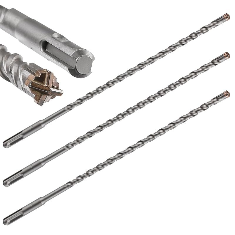 3-Piece Extra Long Concrete Drill Bit Set 5/16 x 12 Inch Cross-Type Ca