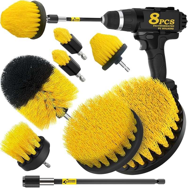 Holikme 8-Piece Drill Brush Attachments Set, Power Scrubber with Long 
