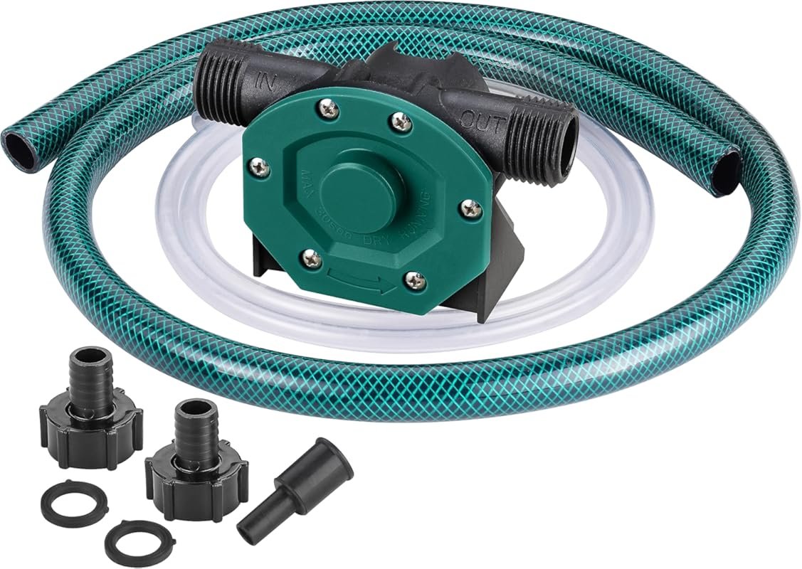Self-Priming Mini Hand Drill Pump Kit with Water Oil Hoses for Home Fl