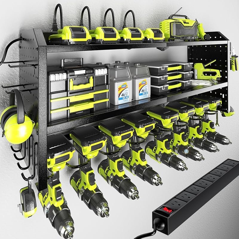 KAFAHOM Power Tool Organizer with Charging Station, 8 Outlet Power Str