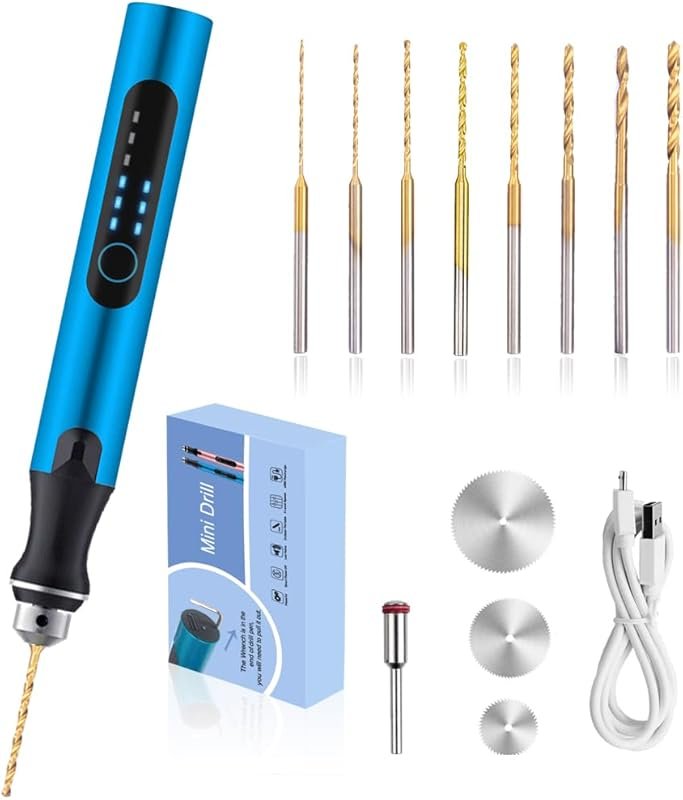 Blue 3-Speed Cordless Mini Drill Pen with 8 Bits for Jewelry Making, R