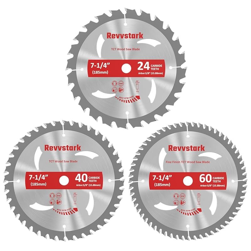 3-pack 7-1/4" circular saw blades 24T 40T 60T combo, framing, ripping,