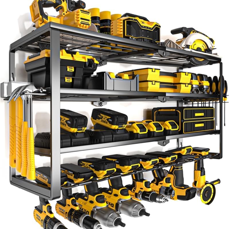 YYR 4-Layer Power Tool Organizer Wall Mount with Charging Station Shel
