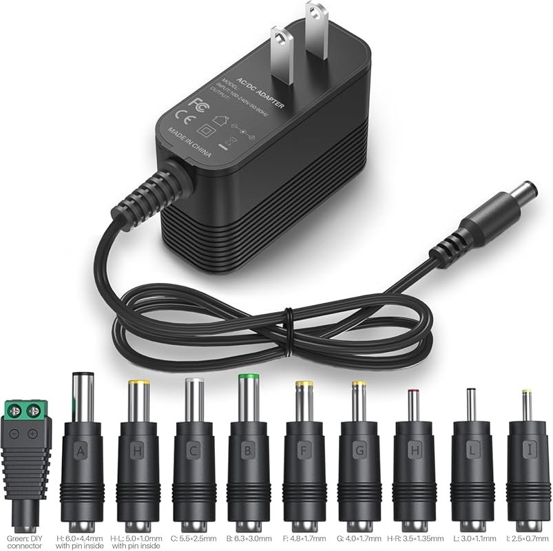 Universal 12V AC Adapter with 10 Interchangeable Jacks for Electronics