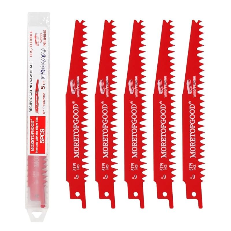 6-Inch Wood Pruning Reciprocating Saw Blades, 5-Pack 5TPI for Fast Tre