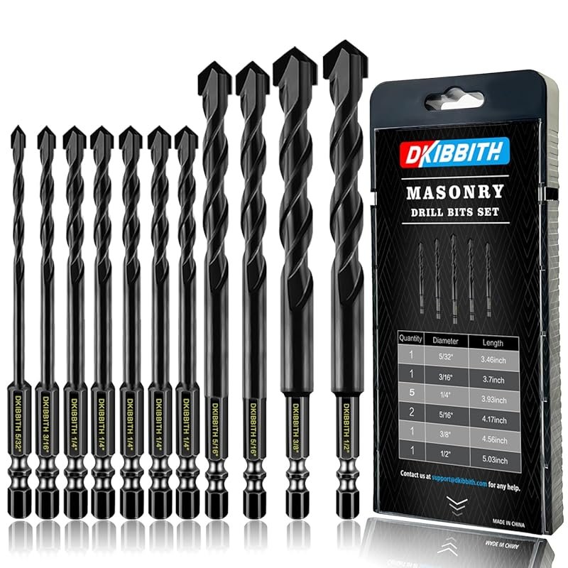 11-Piece Quick Change Hex Shank Carbide Masonry Drill Bit Set for Tile