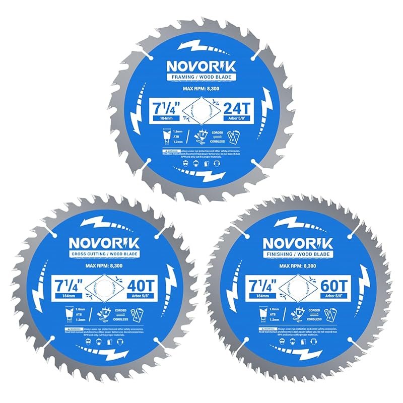 7-1/4 Inch Circular Saw Blades, 3-Pack 24T 40T 60T ATB Design for Prec