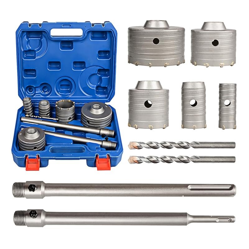 9-Piece Masonry Concrete Hole Saw Kit with 300mm Tungsten Carbide SDS