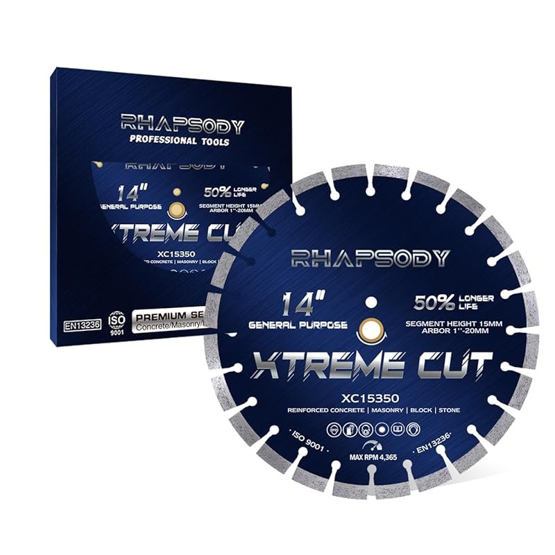 RHAPSODY 14" Segmented Diamond Concrete Saw Blade, Wet/Dry General Pur