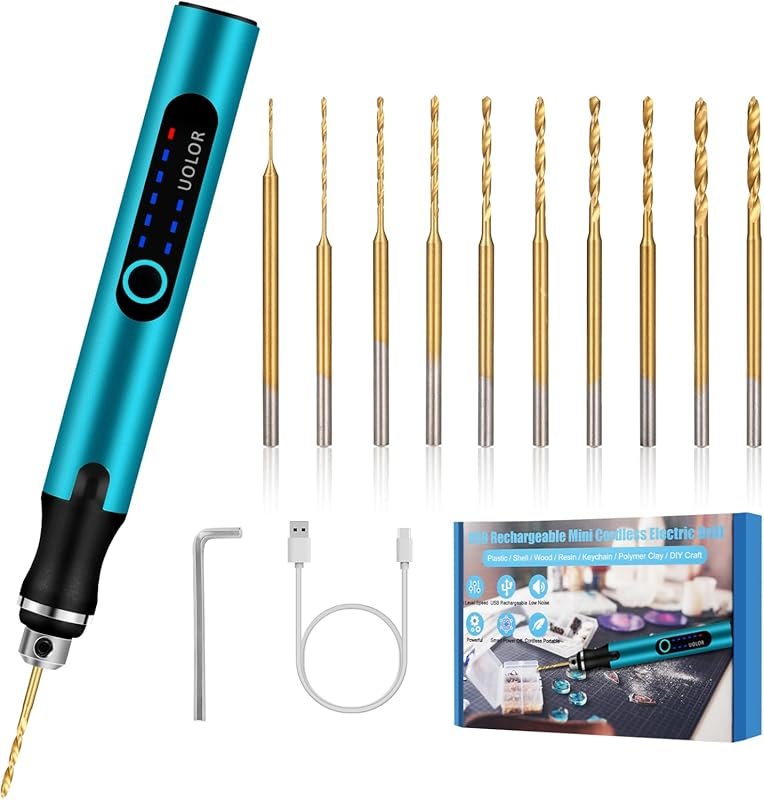 Rechargeable 3-Speed Cordless Mini Drill Pen with 10 Bits for Jewelry 