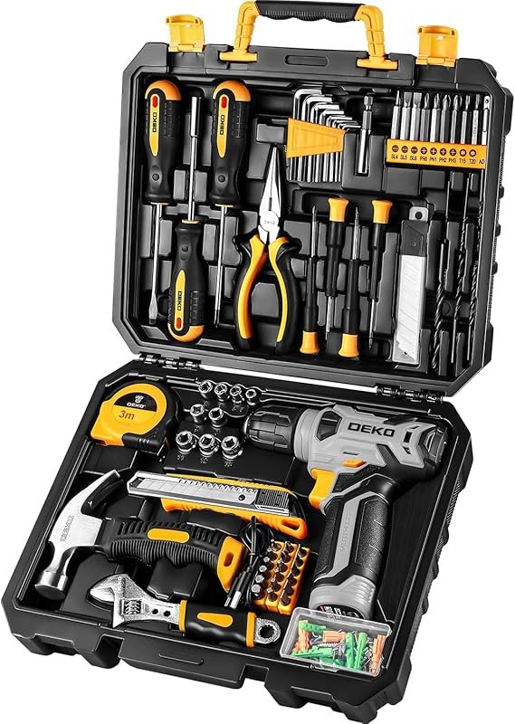 DEKOPRO 126-Piece Tool Set with 8V Cordless Drill, Tool Box, and Hand 