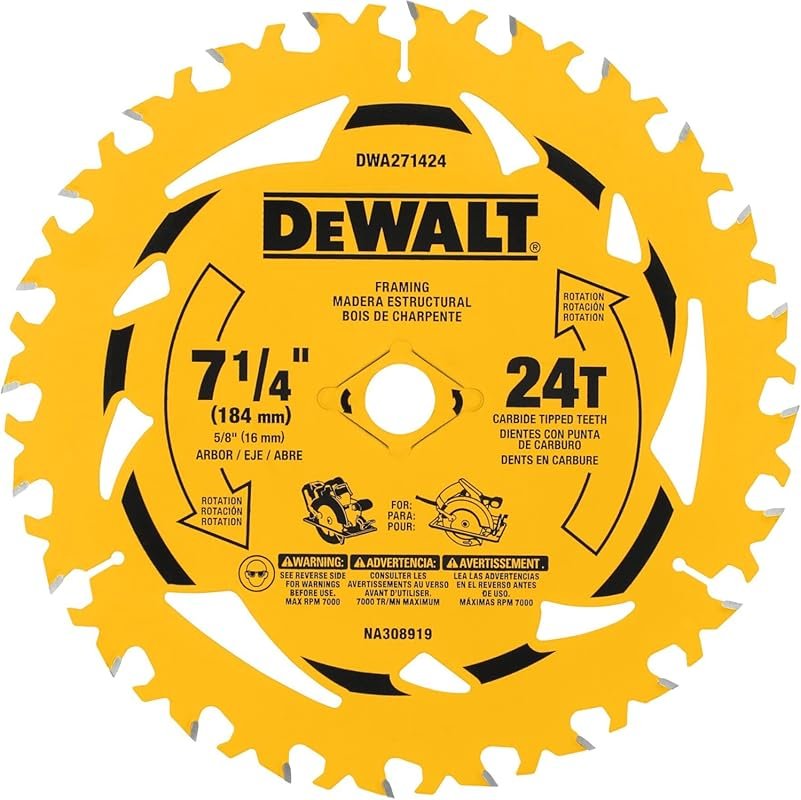 DEWALT 7-1/4" 24T circular saw blade, smooth cutting, superior trackin