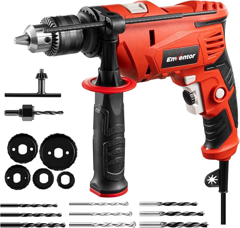 Enventor 7.5 Amp 1/2 Inch Corded Hammer Drill with 9-Piece Bits and 36