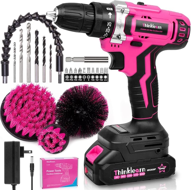 20V Pink Cordless Drill/Driver Kit with Battery, Charger, Bit Set, and