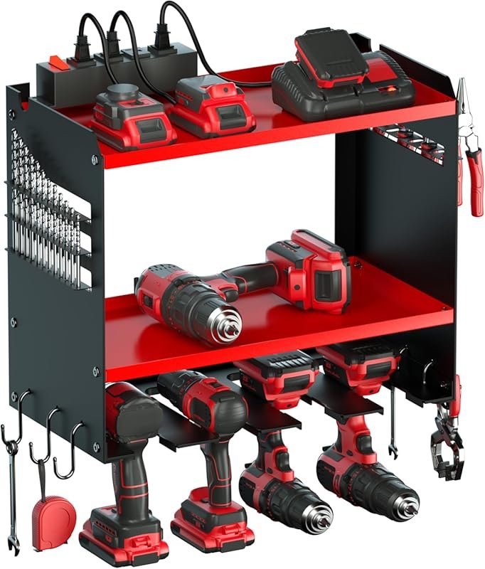 Power Tool Organizer with Charging Station, 4-Outlet Power Strip, 100l