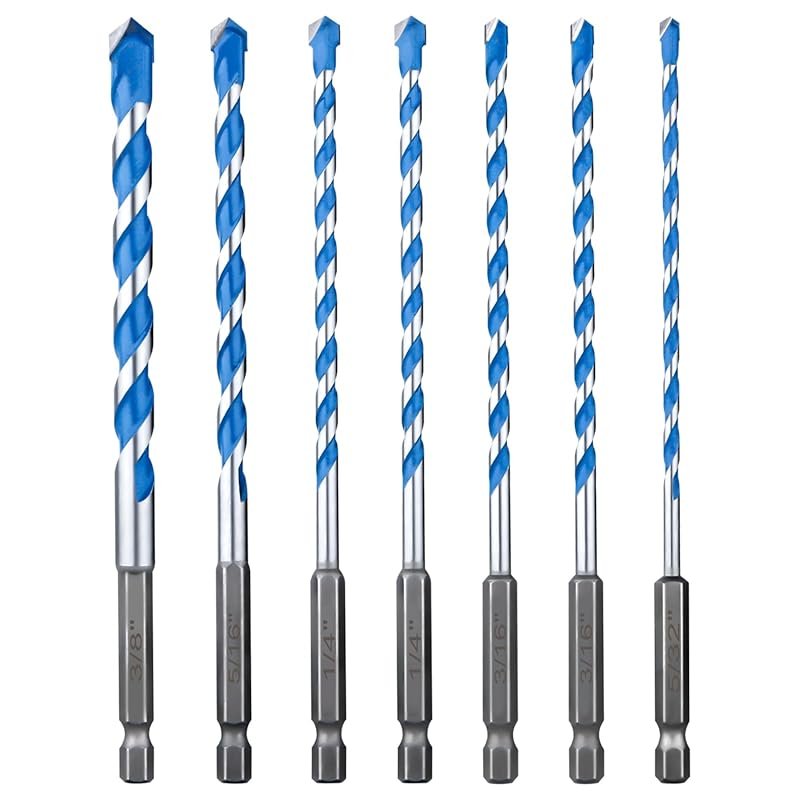 7-Piece Shockproof Hex Shank Masonry Drill Bit Set with Industrial Car