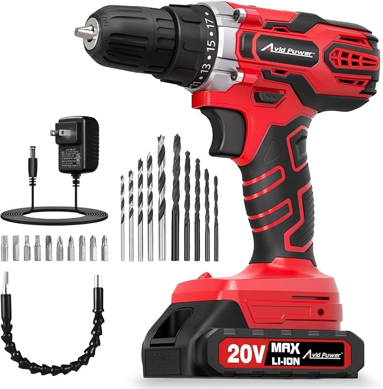 AVID POWER 20V MAX Cordless Drill Set with Battery, Charger, 2-Speed K