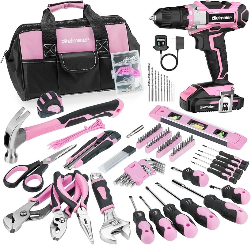 Bielmeier 20V 236Pcs Pink Drill Set for Women, Complete Home Tool Kit 