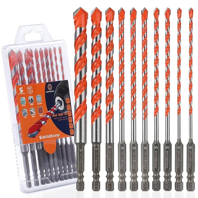 10-Piece Hex Shank Carbide Masonry Drill Bit Set for Glass Tile Cerami