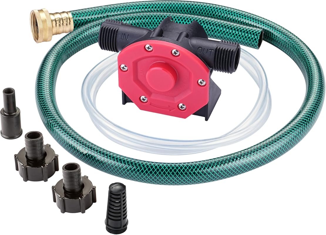 Compact Self-Priming Hand Drill Water Transfer Pump Kit, Includes Suct