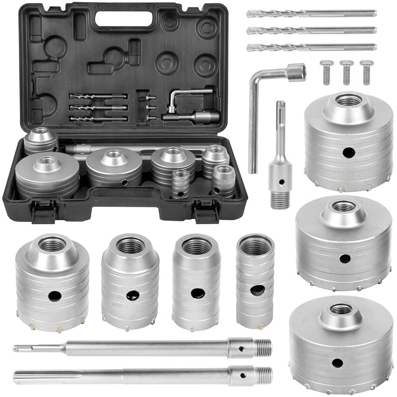 17PCS Concrete Hole Saw Kit with 2 Drill Bits, SDS Plus & Max Shank, M