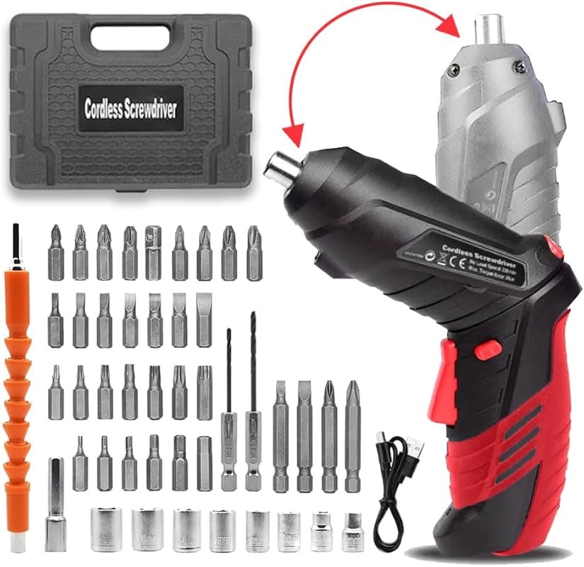 Cordless Electric Screwdriver Rechargeable Set with 46 Bits, Pivoting 