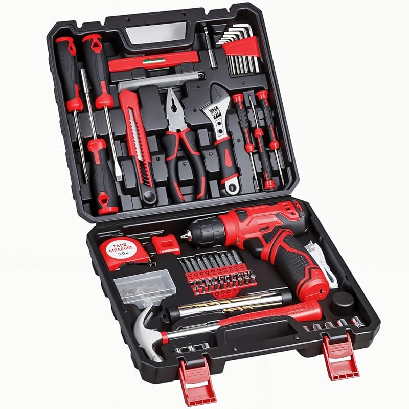 8V Cordless Drill Set with 132 Piece Home Tool Kit, Ideal for Homeowne